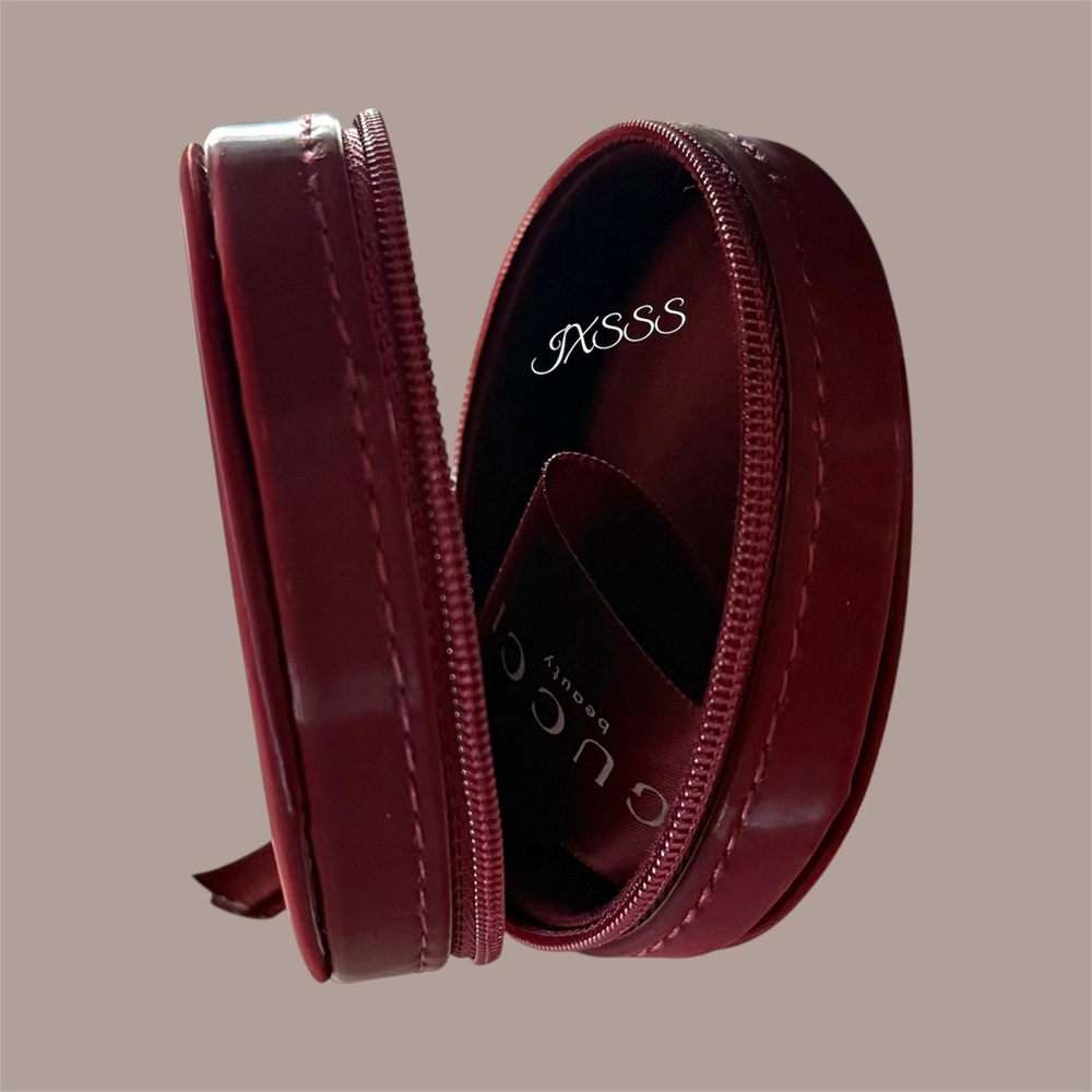 Burgundy Gucci Beauty Compact Mirror + Cosmetic Pouch/Circle Case Trio SET - Picture 6 of 16